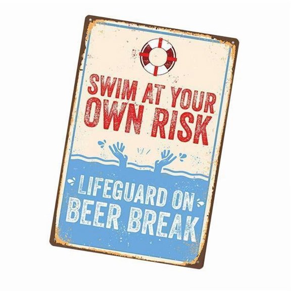 freneci 2xSwim at Your Own Risk Pool Decor Metal Plaque Sign for Beach Gardens Outdoor Style E