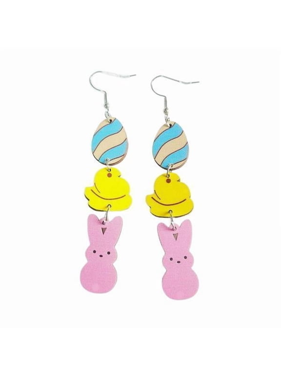 4xCute Easter Earrings Trendy Lightweight Jewelry for Holiday Women Teens Egg rabbit shape 4 Pcs
