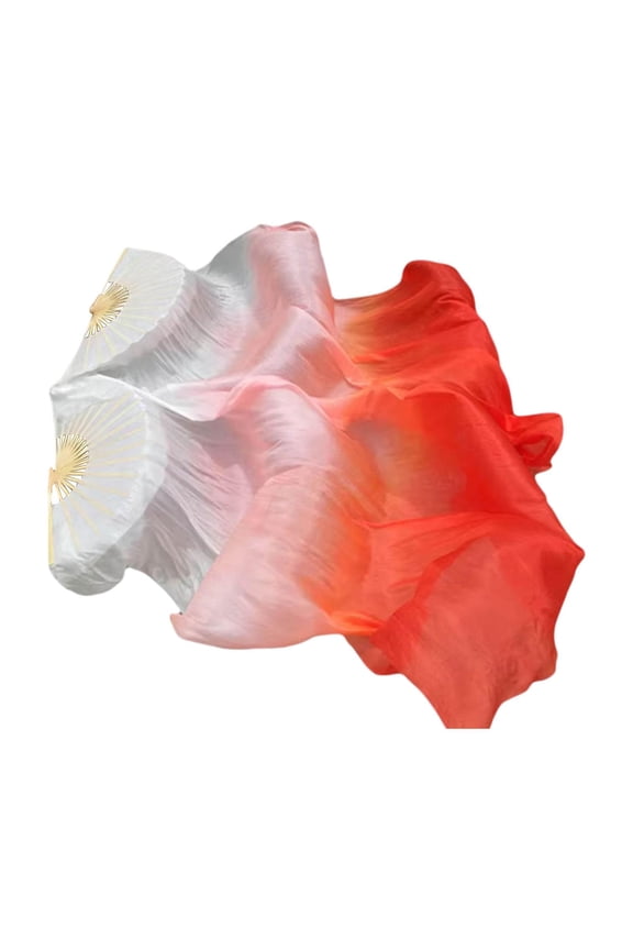 Belly Dance Silk Veil Fans 6 ft Long for Women Dancers Carnival Performances white to red