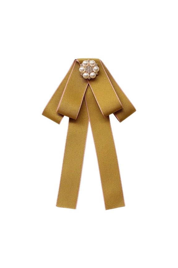 Bow Tie Ribbon Brooch Necktie Collar Pin for Ladies Neck Tie Decoration for Uniform Blouse Student Ceremony Costume Accessories yellow