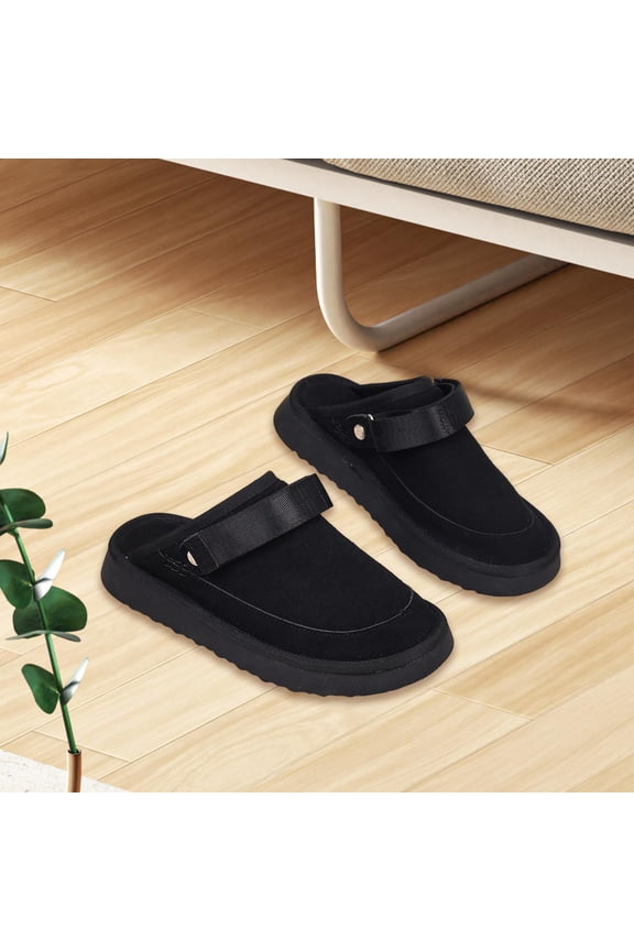 Clogs Slippers Adults PU Suede Leather Thick Soled Autumn Home Clog Slippers 39