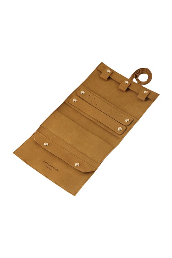 Compact Jewelry Roll Organizer Portable Travel Box with Secure Snap for Earrings Brown