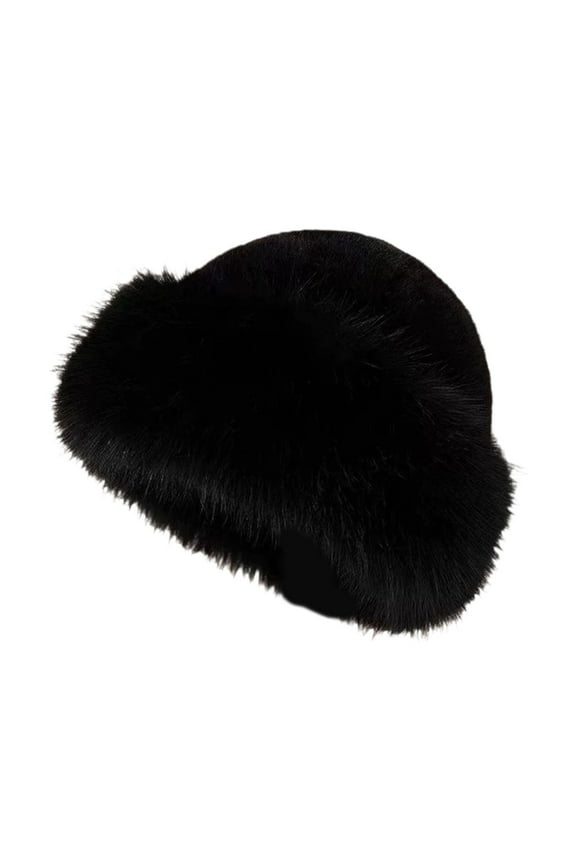 Cossack Hat Russian Hat Women Thick Winter Faux Hat for Hiking Motorbike Black