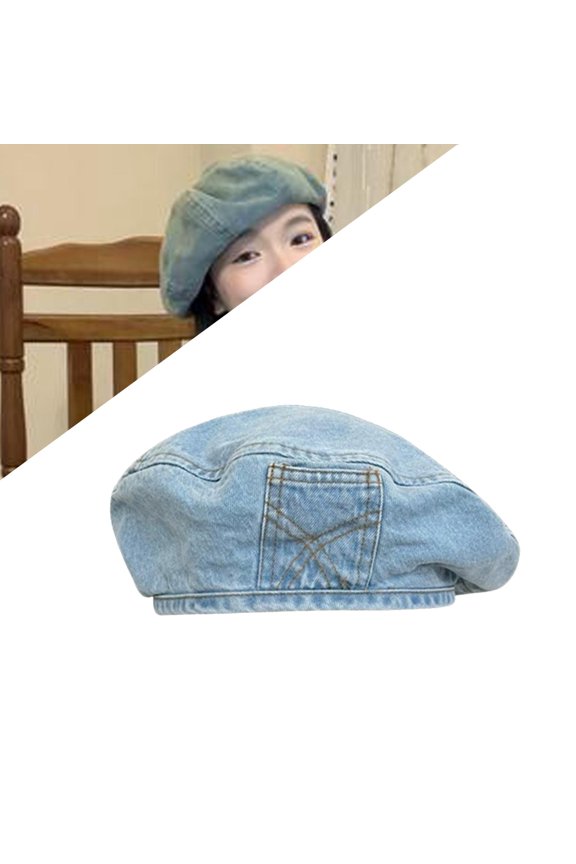 Denim Hat Causal Fashion Slouchy Headgear Artist Hat for Traveling Holiday Light Blue