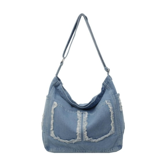 freneci Denim Shoulder Bag for Women Hobo Bag Jean Tote Bag for Vacation Light Blue