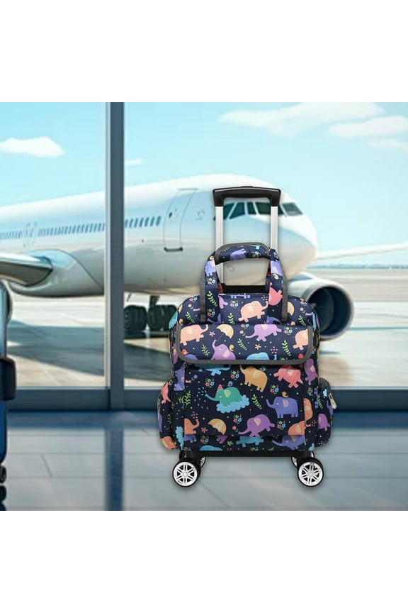 Duffle with Wheels Clothing Waterproof with 2 Wheel Rolling Luggage Oxford Cloth Elephant
