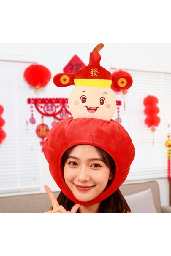 God of Wealth Gourd Plush Hat Cute Funny Hat for Spring Festival Adults Children