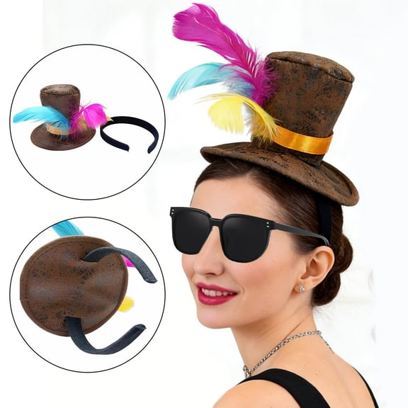 freneci Mini Top Hat Headwear Show Halloween Photo Prop Role Play Artificial Feather with Headband