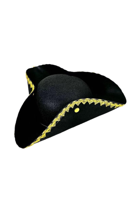 Pirate Buccaneer Tricorn Hat for Stage Performance, Holidays, Cosplay, Birthdays Golden hat brim
