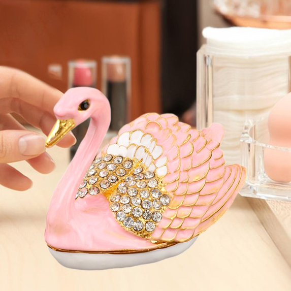 freneci Swan Jewelry Box Cute Animal Trinket Box for Desktop Living Room Centerpiece Pink