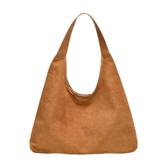 freneci Travel Tote Bag Elegant Women Suede Shoulder Bag for Shopping Outdoor Street Brown