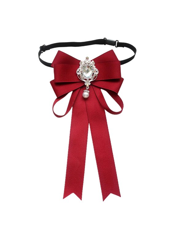 Women Bow Tie for Ladies, Girl ,Adjustable Shirt Neck Ribbon, Versatile Neck Tie Dark Red