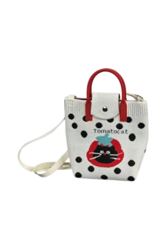 Women Crochet Phone Bag Adorable Unique Mini Handbag for Street Travel Beach Dot Cat