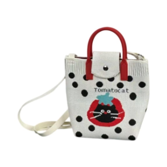 freneci Women Crochet Phone Bag Adorable Unique Mini Handbag for Street Travel Beach Dot Cat