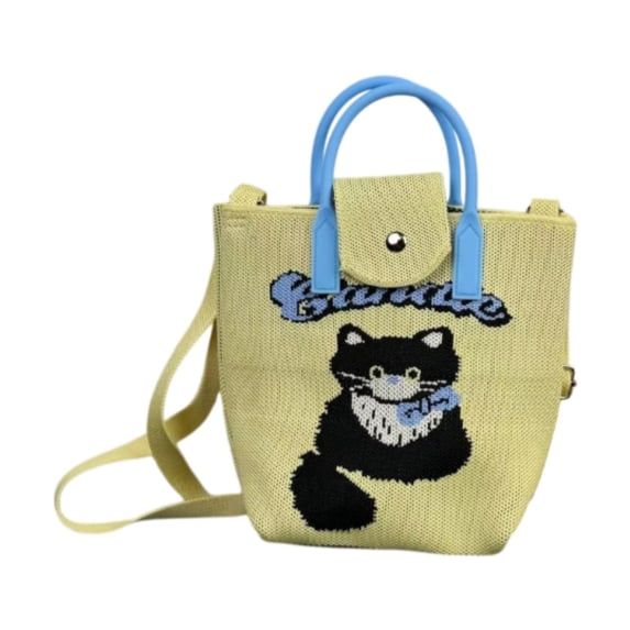 freneci Women Crochet Phone Bag Adorable Unique Mini Handbag for Street Travel Beach Yellow Cat