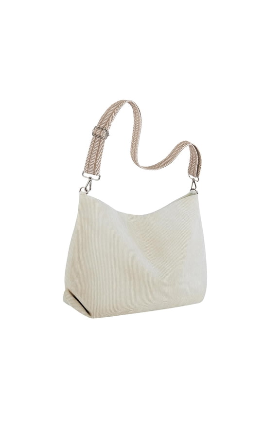 Womens Shoulder Bag Lightweight Corduroy Hobo Bag for Outdoor Commuting Work Beige