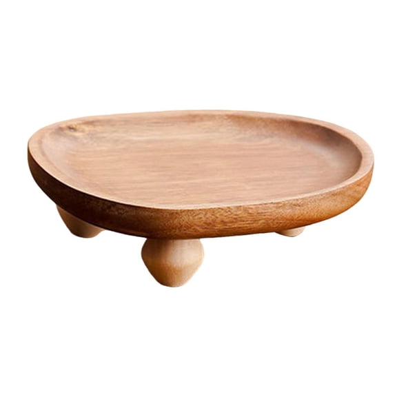 freneci Wood Pedestal Stand Tableware Wooden Serving Tray for Veggies Nuts Breakfast A
