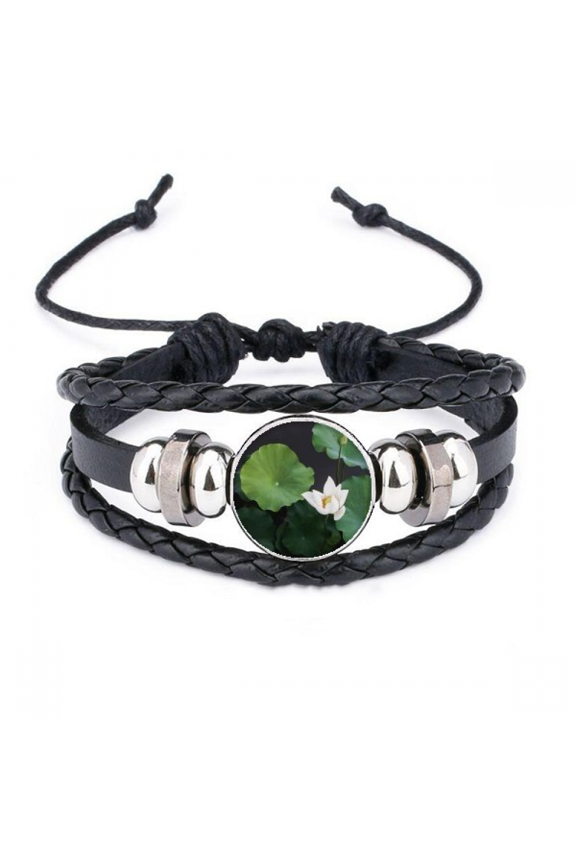 fresh lotus picture nature bracelet braided leather woven wristband