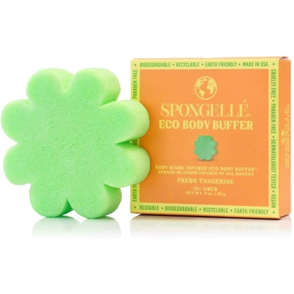 SPONGELLÉ Eco Body Buffer, Body Wash Infused Bath Sponge, Fresh Tangerine, 3 oz