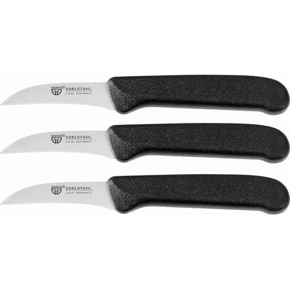 fruit knife, set of 3, stainless steel blade, black handles, super sharp edge