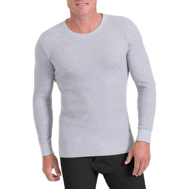 fruit of the loom men's classic midweight waffle thermal underwear crew top (1 & 2 packs), light grey heather, small