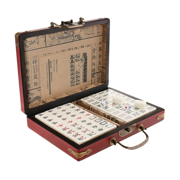 fsxdhpcsgfc Antique Style Mahjong English Travel Mahjong With Antique Style Instruction Manual For Party And Gathering Entertainment Backing Game Celebrities Game Game Table Games for Adults And