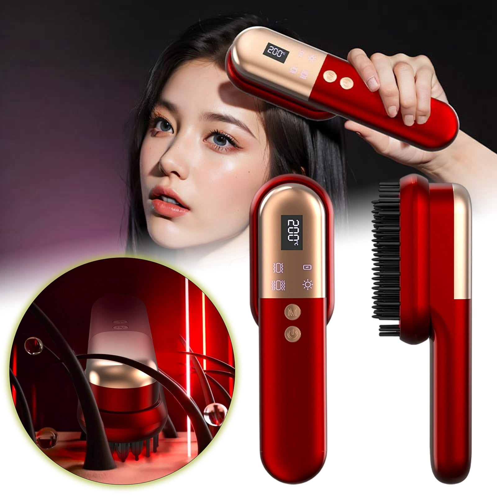 fsxdhpcsgfc Cordless Straightening Comb Functional Scalp Massager With Red Light For Hair Care And Scalp Massage