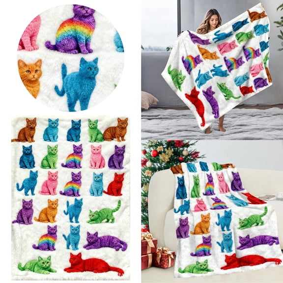 fsxdhpcsgfc Cute Cat Design Throw Blanket For Couch Bed Sofa Cozy Warm Decorative Home Oversized Couch Blanket Fussy Blanket Blanket with Heat Barefoot Blankets Blankets for Men Really Big Blanket