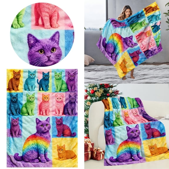 fsxdhpcsgfc Cute Cat Design Throw Blanket For Couch Bed Sofa Cozy Warm Decorative Home U of M Blanket Women Blankets Blankets for Women Bed Blanket Full Sheep Blanket for Adults Oversized Couch
