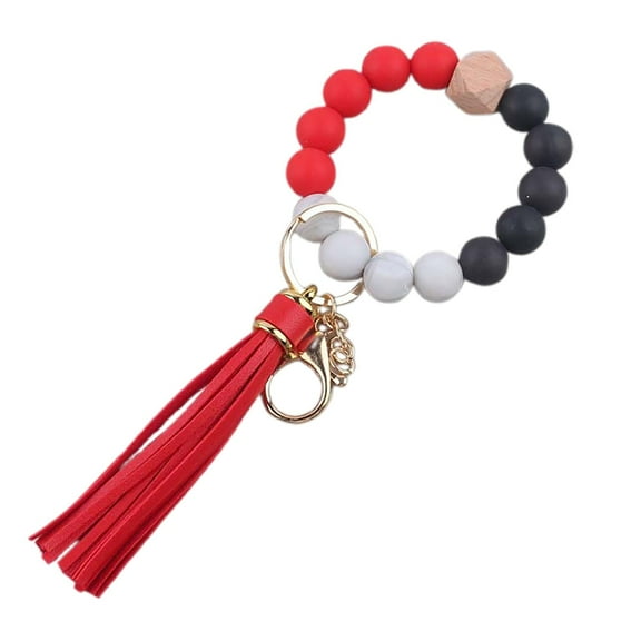 fsxdhpcsgfc Silicone Bracelet Wrist Keychain Pendant Leather PU Tassel Silicone Beaded Bracelet Keychain Ring