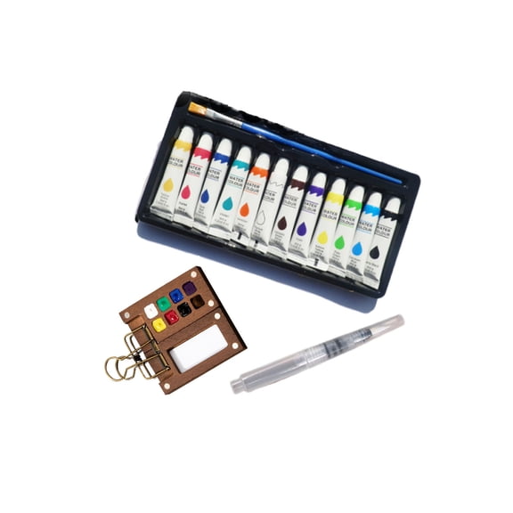 fsxdhpcsgfc Watercolor Travel 2026 Water Color With 12/24 Color Paints Includes Picture Book & Mini & Brushes For Painters Artists Students Water Color Markers Non Photo Pencil Steel It Upholstery
