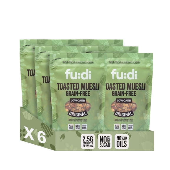 fu:di - Grain-Free Toasted Muesli (250g x 6 Bags) Low Carb, No Added Sugar, High Protein & Fibre, Packed with Nuts & Seeds, Vegan