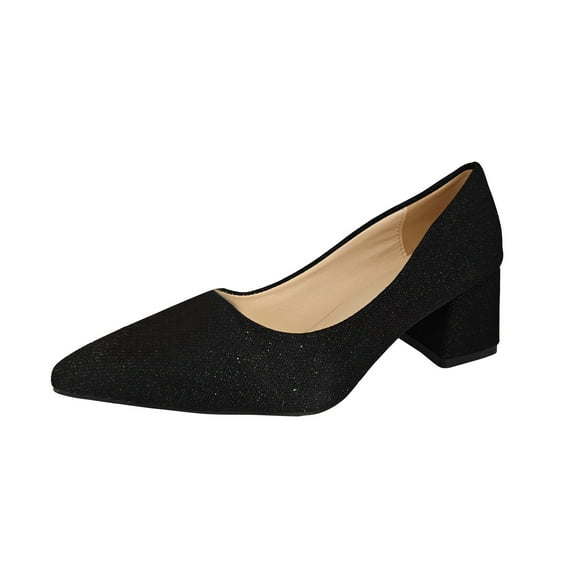 fukaraa Women's Fashion Pointed Solid Color Single Shoes Casual Comfortable Slip On Heel Shoes