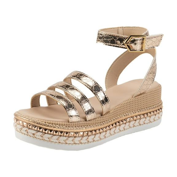 fukaraa Women's Platform Espadrilles Wedge Sandals, Comfortable Open Toe One Band Sandals for Women Dressy Casual