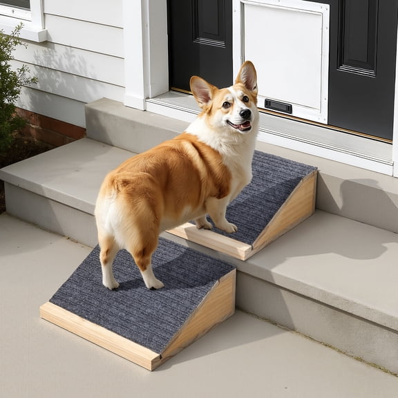 fukursul 2-Pack Dog Stairs Ramp for Small & Aged Dogs - Wooden Anti-Slip Pet Steps, Low-Angled Dog Assist Ramp for Indoor & Outdoor, Slant Board Calf Stretcher & Office Footrest