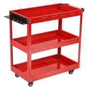 fukursul 3 Tier Tool Cart on Wheels, Handle Rolling with Side Hooks, 330LBS Heavy Duty Utility Carts, Handle Rolling Mechanic Tool Cart Storage Organizer for Warehouse Garage