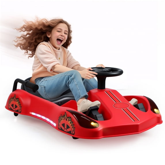 fukursul 360 Degree Electric Drift Go Kart with Brushless Motor, High/Low Speed, LED Lights, Music, 3-Speed Adjustable