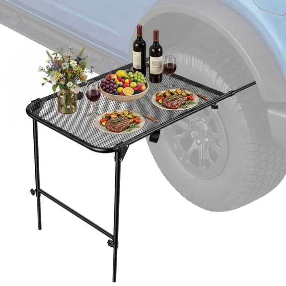 fukursul Camping Tire Mounted Table Portable Foldable Tailgate Table Adjustable Height Car Desk for Picnic Outdoor Cooking, No Tool Required Installation Table Fits Car SUV Tire