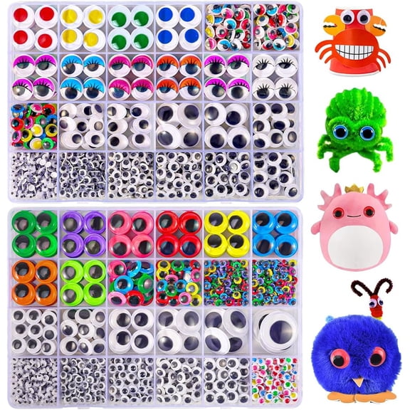 fulasiteu 2500PCS Googly Eyes, 48 Styles Googly Eyes Self Adhesive for Crafts, Multi Colors and Sizes Wiggle Eyes for DIY Art Projects Craft Supplies