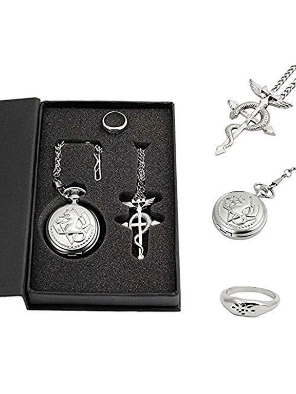 Full Metal Alchemist Pocket Watch Necklace Ring Edward Elric Anime Cosplay Gift
