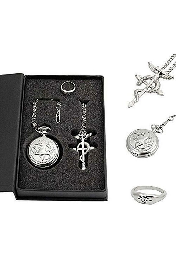 full metal alchemist pocket watch necklace ring edward elric anime cosplay gift