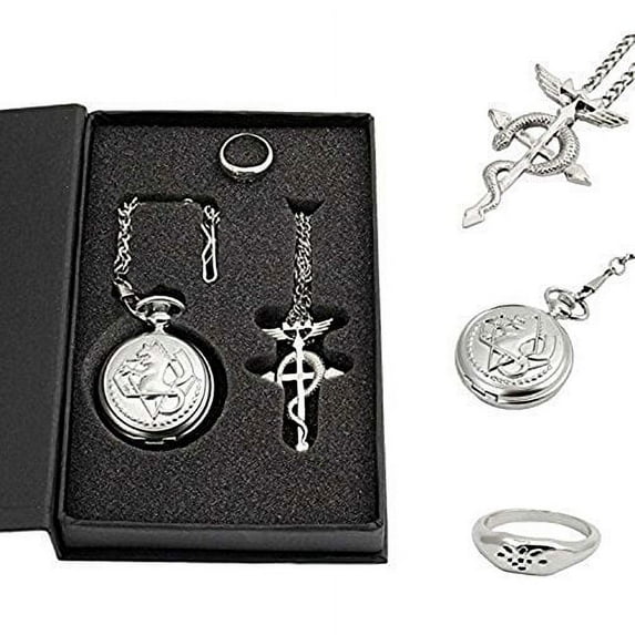 full metal alchemist pocket watch necklace ring edward elric anime cosplay gift