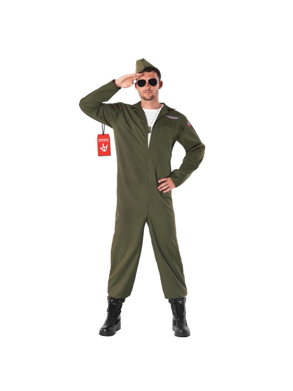 Flight Suit Costume for Men, Air Force Jumpsuit, Mens Fighter Pilot Outfit, Aviation Costume for Adults