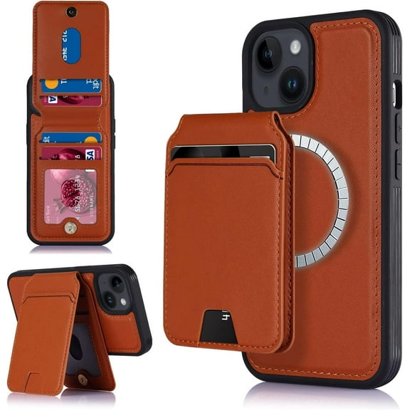 funda para iPhone 14 Pro Max case Magsafe for Women with Card Holder Detachable-iPhone 14 pro max case Wallet (Brown)