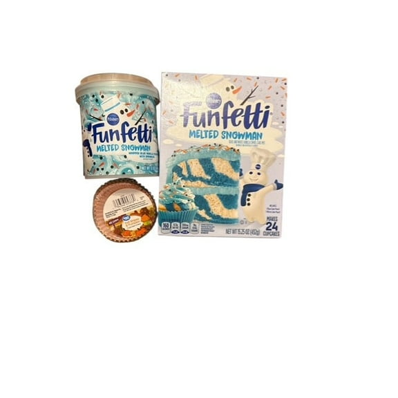 funfetti melted snowman bundle: cake mix/cupcake mix, frosting, cupcake liners (pattern varies)