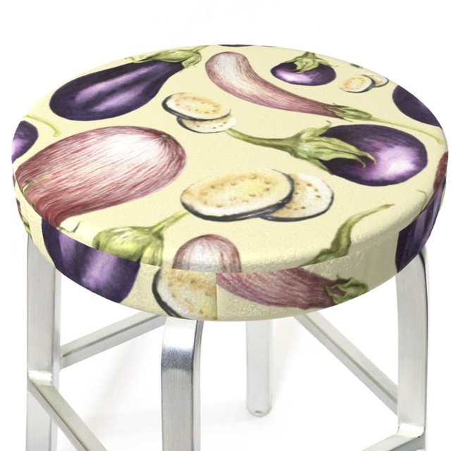 funny Eggplant Round Bar Stool Seat Covers, Elastic Round Chair Cover