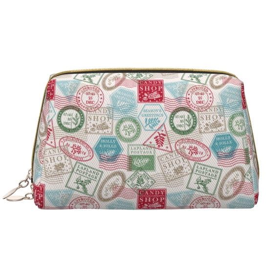funny Postmark Pattern Makeup Bag, Large Capacity Travel Cosmetic Bag for Women Girls- Travel Toiletry Bag Leather Portable Waterproof Makeup Case Organizer with Handle