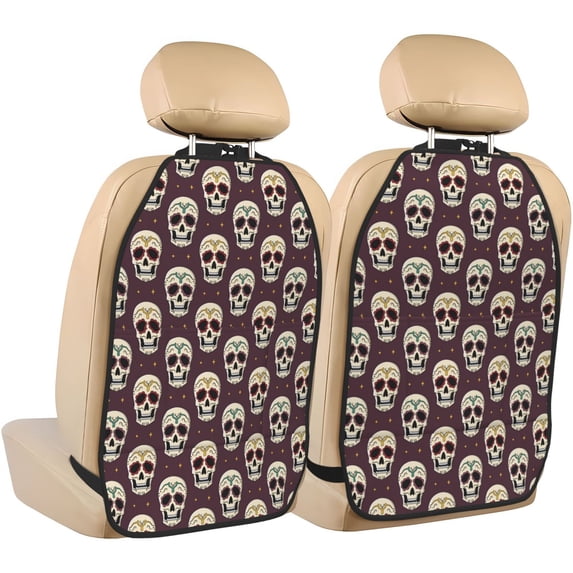 funny Skull star Mats Back Seat Protectors, Car Seat Protector Vehicle Organizers Waterproof Cover Back Seat Cover for Kids with 3 Storage Pockets 2 Pack