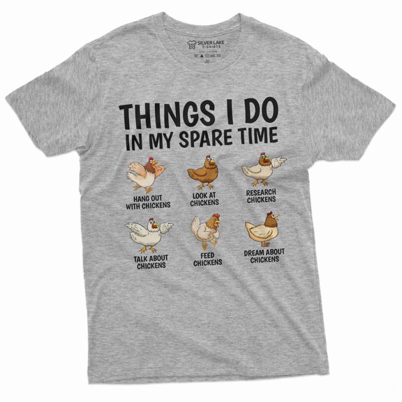 funny farming farmer tshirt things I do in my spare time chickens animal lover tee shirt (Small Grey)