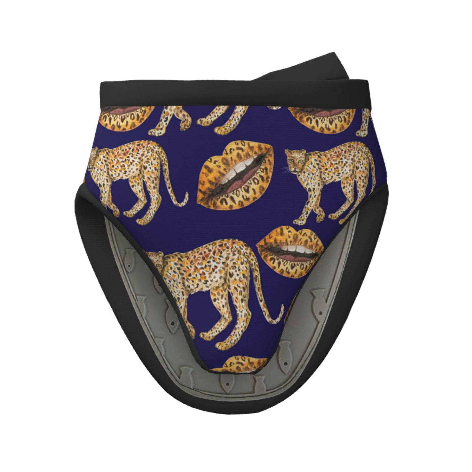 funny lip Leopard print blue Oven Mitts Heat Resistant, Soft Lining